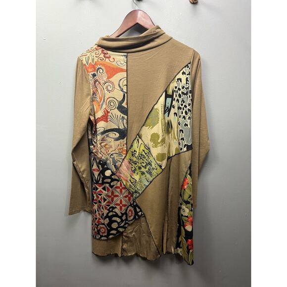 Mislook Dress‎ Womens medium Turtleneck Tan Brown Long Sleeve Patchwork - Picture 2 of 6